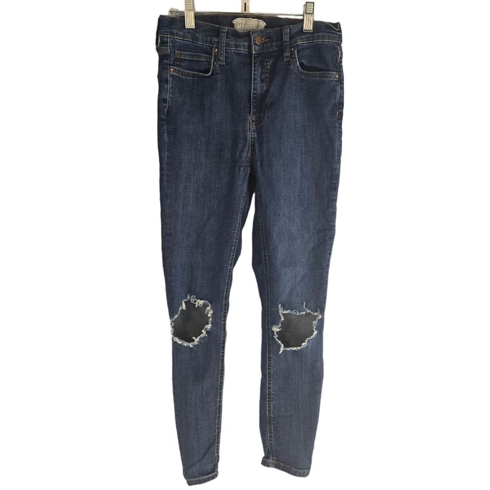 Free People Womens Size 27‎ Blue High Rise Distressed Knee Skinny Jeans OB554651 - Picture 2 of 5